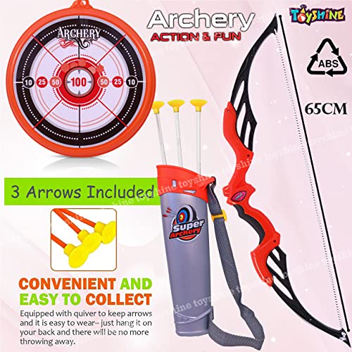 Image of Toyshine Big Size Archer Bow and Arrow Set with Quiver and 3 Suction Arrows and Target (RED)