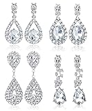 Thunaraz 4 Pairs Clip on Earrings for Women Crystal Teardrop Wedding Earrings Clip on Rhinestone Formal Chandelier Dangle Earrings for Brides Bridesmaids Stylish Non Pierced Jewelry