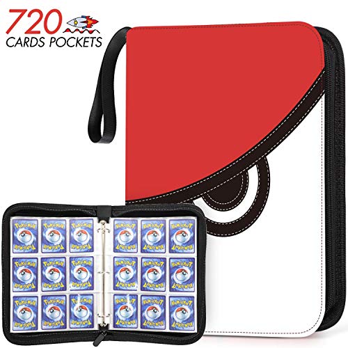 Kitoyz 720 Pockets Trading Card Sleeves Binder Fit for Pokemon Cards, Zipper Binder Card Holder Compatible with Pokemon Card Baseball Card Binder with Sleeves