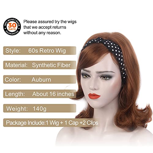 Image of H&Bwig 60s Retro Beehive Wigs for Women 70s Classic Style Cosplay Wig (red2)