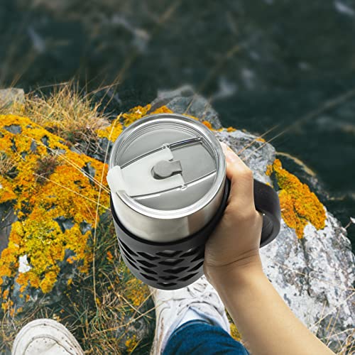 Trinenox Silicone Sleeve Holder Grip For 20 Oz Tumblers, Rambler Handler For 20 Oz Tumbler Vacuum Insulated Coffee Mugs Silicone Grip Protective Sleeve Cover With Handle-Black #TOP4