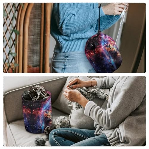 Image of Sellikakes Small Yarn Bag Yarn Holder Crochet Organizer, Cat Galaxy Crocheting Storage Bag, Knitting Bag Yarns Store Skein Ball, Crochet Project, Knitting Supplies