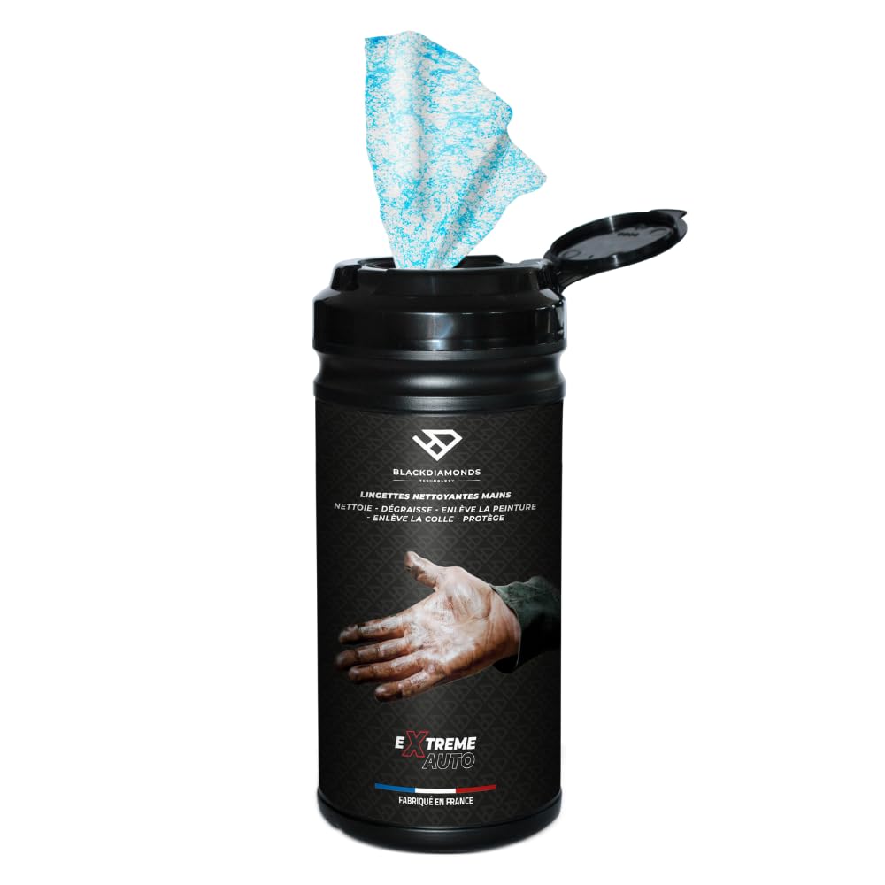 BlackDiamonds - Lingettes Nettoyantes pour MAINS et OUTILS - 5 Actions - Nettoie, Dégraisse, Protège, Enlève la Colle & la Peinture - Sans Eau ni rinçage- 80 Lingettes