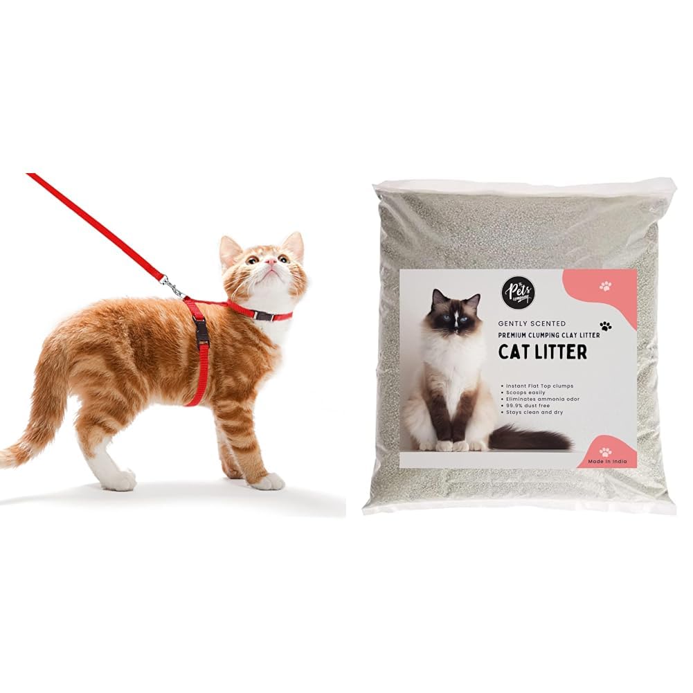 The Pets Company Cat Harness Leash Set for Cats & Kittens, 45 Inches Red & Natural Clay Scoopable Clumping Bentonite Cat Litter, 1 Kg, Small (B0CRVVL4KB) Amazon Price History, Amazon Price Tracker