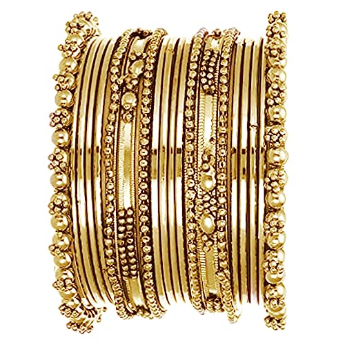 Aheli Traditional Gold Plated 2.6 Inch Metal Bangles Ethnic Stylish Fashion Jewelry Gift for Women Set of 12