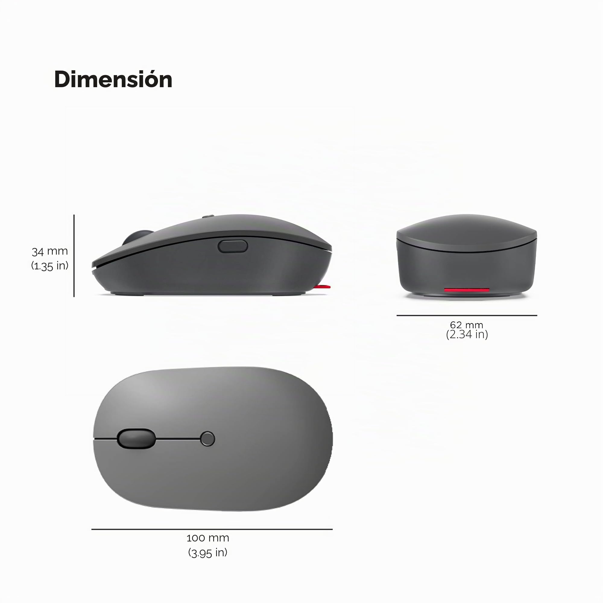 Lenovo Go Ratón Inalámbrico USB-C (Sensor Óptico Azul, 3 Botones, Rueda de Desplazamiento, Emparejamiento Universal) - Color Gris Tormenta