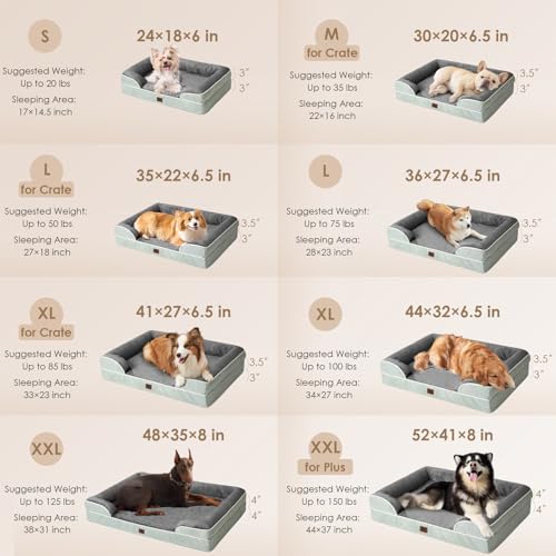 Image of EHEYCIGA Orthopedic XL Dog Bed, Waterproof Memory Foam for Extra Large Dogs, Non-Slip Bottom, Egg-Crate Foam Couch With Washable Removable Cover, Greyish Green