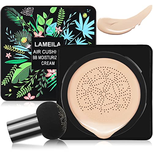 BliBling CC Cream Foundation, Mushroom Head Air Cushion CC Cream, Moisturizing BB Cream Makeup Base Long Lasting Concealer with Mushroom Makeup Sponge (Ivory)