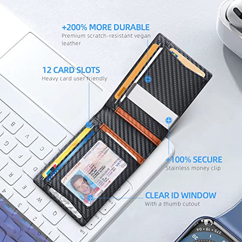 Image of Zitahli Slim Wallet for Men,RFID Blocking Leather Bifold with Money Clip | Minimalist Front Pocket Design, Holds 12 Cards, RFID Protection, Gifts for Men on Birthdays, Father's Day, and Christmas
