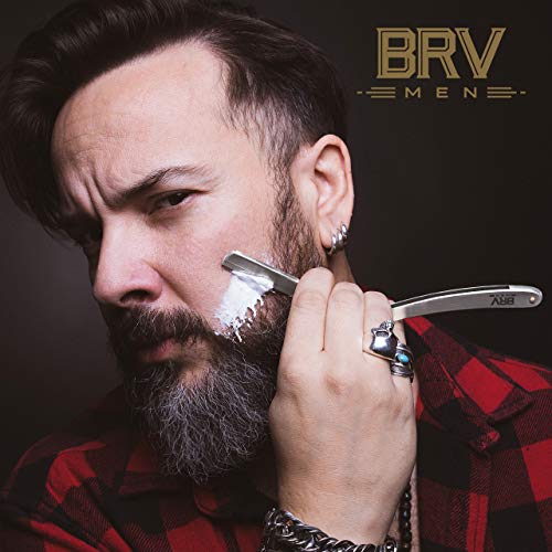 BRV MEN Straight Razor - 100 Lord Platinum Single Edge Razor Blades - Straight Edge Razor - All Stainless Steel - Shavette - Barber Razor - Mens Shaving Knife - Straight Razor Kit - For Men - Silver - Thumbnail 2