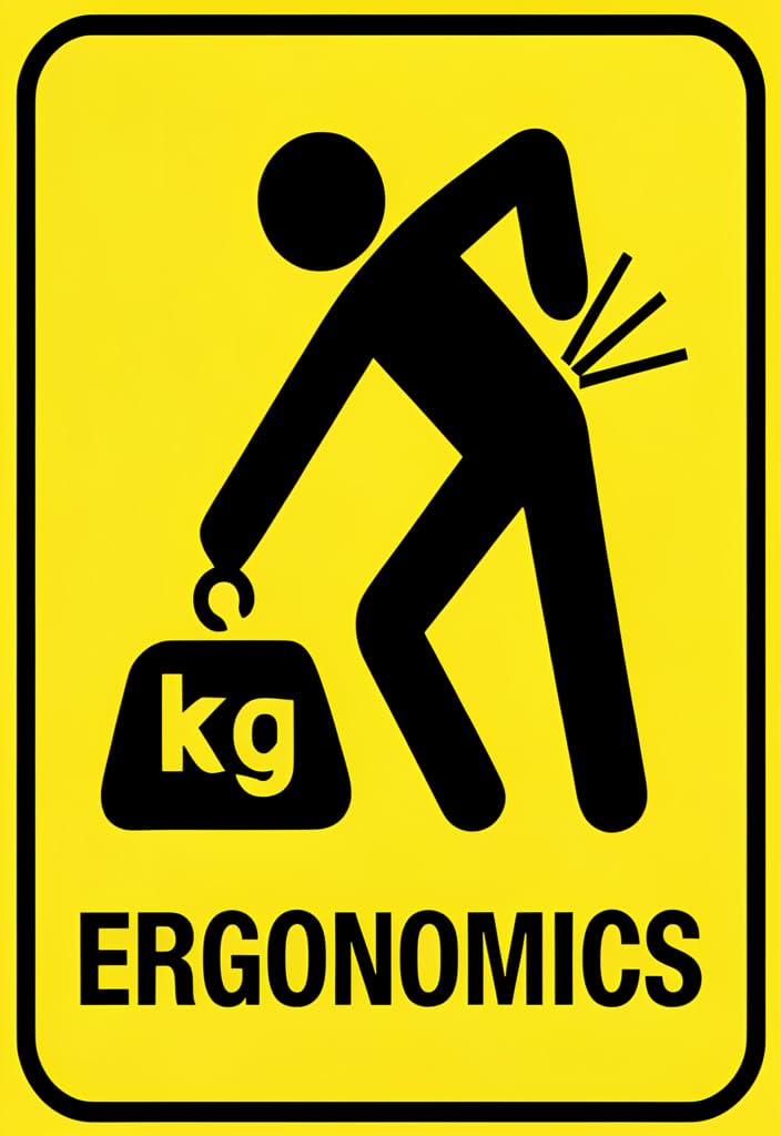 peiyeety Ergonomics Tin Sign 12x8 Inch Funny Metal Warning Poster, Yellow and Black Workplace Safety Decor Wall Plaque for Office, Warehouse, Workshop, Gym, Man Cave, Gift Idea