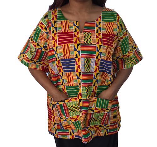 Imole Jewels Ankara Kente Print Cotton Dashiki Unisex Tunic Shirt