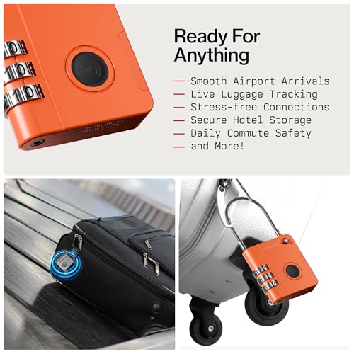 Image of KeySmart SmartLock Tracking Luggage Locks, TSA Locks for Luggage, Combination Lock Compatible with Apple Find My App, Best Travel Essentials, Replaceable Non-Rechargeable Battery (Orange 5 Pack)