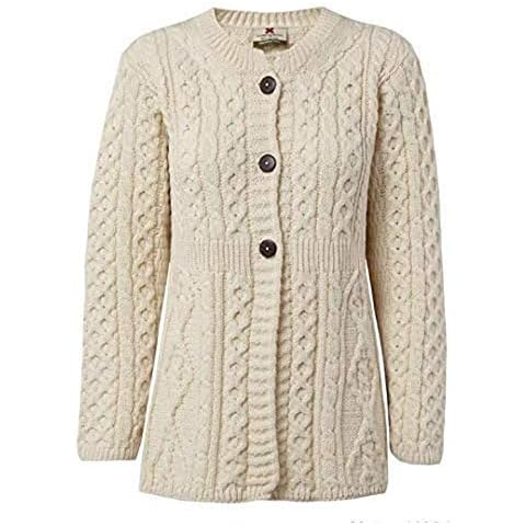 Carraig Donn Ladies 100% Merino Wool A Line Cardigan (Natural, Large) Cover