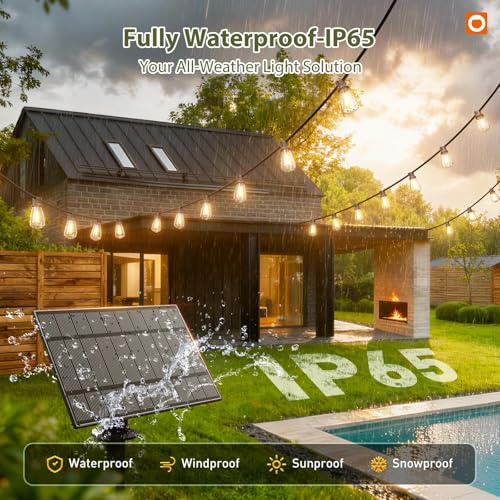 Image of addlon 54(48+6) FT Solar String Lights Waterproof,Patio Lights Solar Powered with Remote& USB Port 24+2 LED Shatterproof Bulbs 3 Lighting Modes Outdoor Lights for Camping Backyard Garden