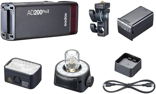 Godox AD200 PRO II TTL Pocket Flash Kit with H200J II and H200 II Flash Heads, Color Screen Display and LED Modeling Lamp
