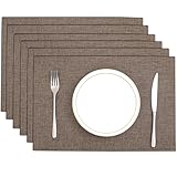 SHACOS Placemats Set of 6 Washable Thick Heat Resistant Cloth Faux Linen Table Mats Double Layer Water Absorbent Place Mats, Brown