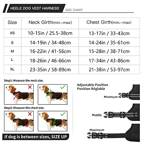 HEELE Hundegeschirr, Brustgeschirre für Hunde, Laufgeschirre Hund mit abschließbarem Schnappverschluss, einstellbare reflektierende Hundegeschirre, Offen am Hals, Anti Zug Dog Harness, Schwarz, L