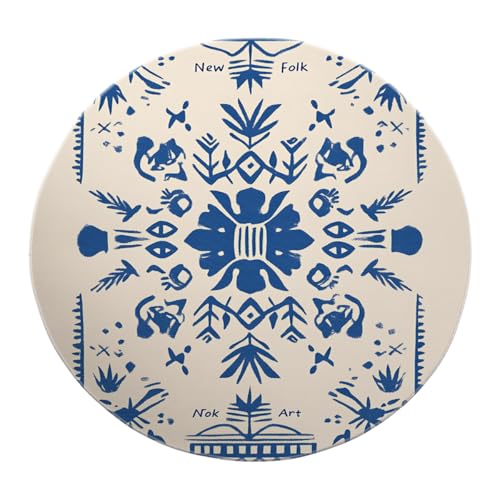 Image of UERWOWELL Nordic Minimalist Design Round Area Rug 200cm For Living Room New Folk Totem Art Rug Blue Soft Thin Washable Carpet for Bedroom Dining Room Lounge Non Slip Low Pile Foldable