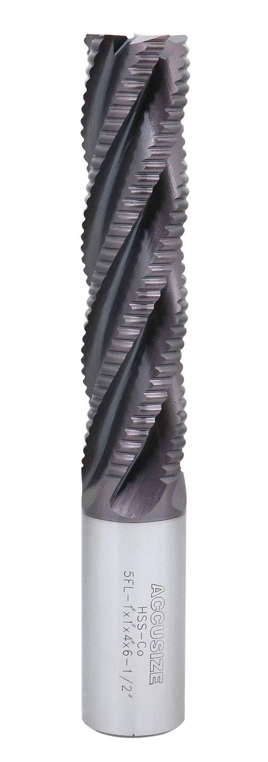 Accusize Industrial Tools Standard Tooth M42 8% Cobalt Tialn Roughing End Mill, 1'' by 1'' by 4'' Flt Length, 1102-0114