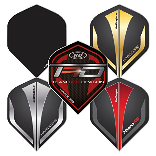 RED DRAGON Hardcore Assorted Paquete de selección Plumas de Dardos Estándar Extra Gruesos - 5 Juegos por Paquete (15 vuelos en Total)