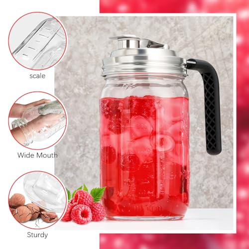 Image of Supvox 32Oz Glass Mason Jar with Lid Upgraded Multifunctional Mason Jar Lid with Handle & Capped Pour Spout, 304 Stainless Steel Mason Jar Lid Kitchen Mason Jar Food Container Oil Can