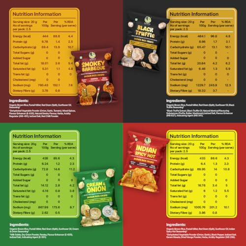 Image of Asmita Organic Farms Brown Rice Crisps (55g) | Not Fried, Not Baked | No Palm Oil, No Trans-Fat | Popped Healthy Chips | Crunchy Snack in 4 Exciting Flavours | 4 x 55g Combo Pack