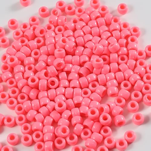 Image of 1000 Pcs Acrylic Pony Beads 6x9mm Bulk for Bracelet Necklace Jewelry Making Earring Hair Braiding Kandi Beads (Light Pink)