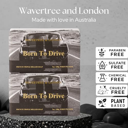 Image of Wavertree & London Born To Drive Scented Natural Soap Bars (2 Bars), 7oz Moisturizing French Triple Milled Soap Bars enriched with shea butter - Pure Plant Oil Bath & Body Bars for All Skin Types