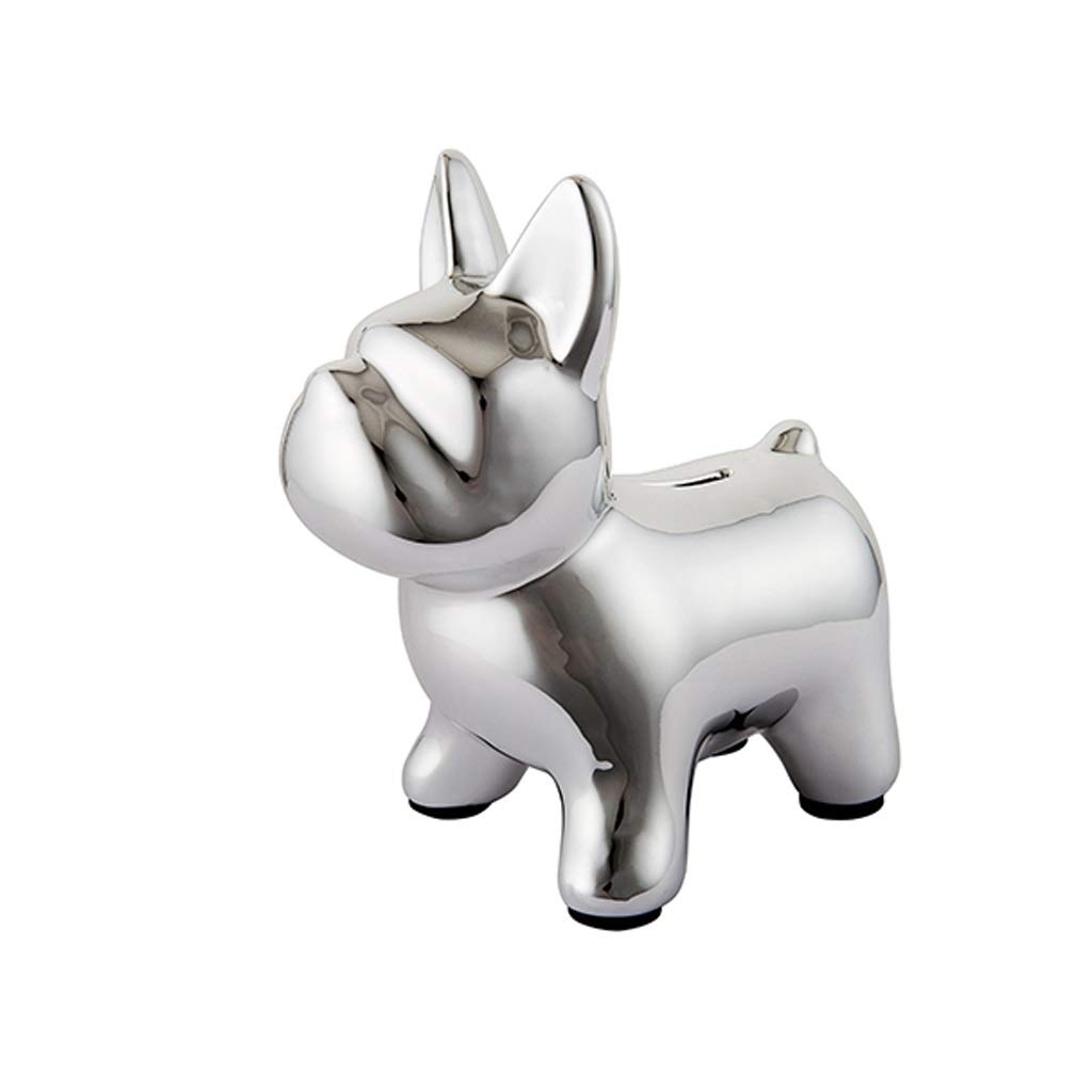 skrzynka na pieniądze, Creative Piggy Bank Ceramic Bulldog Coin Home Decoration Kids' Money Banks(Silver)