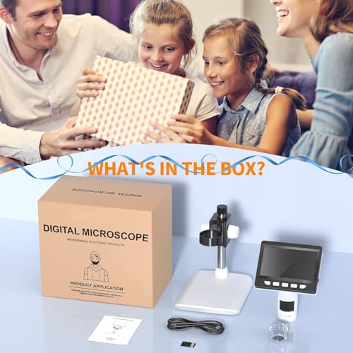 Image of 4.3″ IPS LCD Digital Microscope 1000X 1080P - Coin Microscope Magnifier with 10MP Camera Video Recorder, 8 Adjustable LED Lights, PC View, Portable USB Microscope (32GB Card Included)