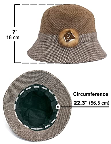 Dahlia Women's Cloche Winter Bucket Hat - Dual Tone Flower, Brown