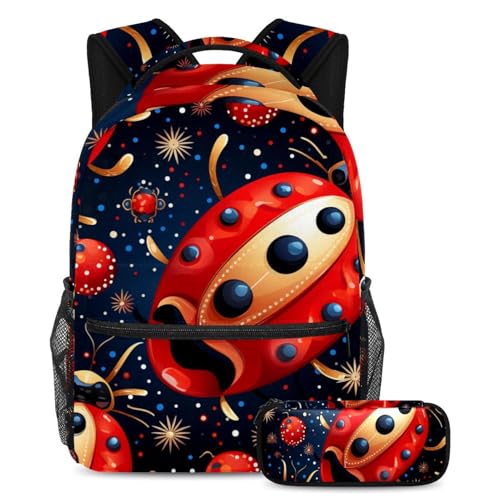 Sac à dos avec trousse rouge floral insecte idéal pour la rentrée des classes au collège