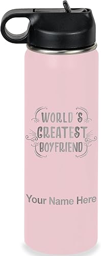 Miniatura 19 de LaserGram Botella de agua personalizada, World's Greatest Boyfriend, acero inoxidable de doble pared aislada al vacío con popote superior, regalo
