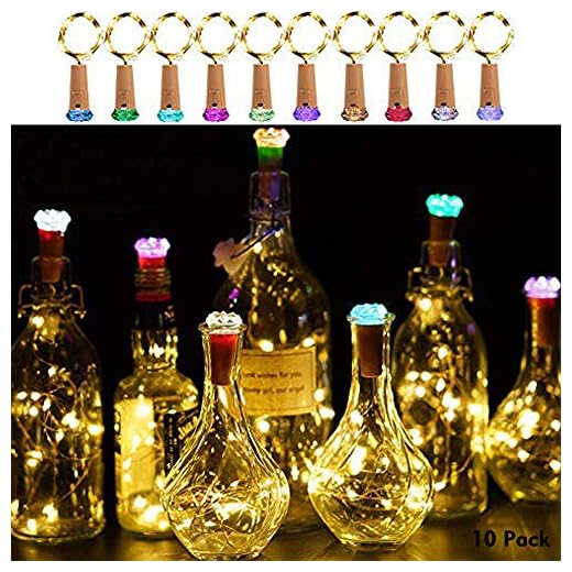 KVK Wine Bottle Lights with Cork, Warm White 10 Pack Battery Operated Color Changing Diamond Cork, Copper Wire Fairy Mini String Lights for DIY, Party, Decor, Christmas, Halloween,Wedding