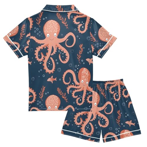 ALAZA Cartoon Kraken Bubble Pajamas Satin Pajama Set Short Sleeve Button Down Sleepwear2