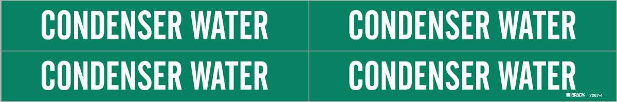 Brady 7067-4-PK, Condenser Water Pipe Marker White on Green 4 per Card, 5 PK, Legend 'Condenser Water'