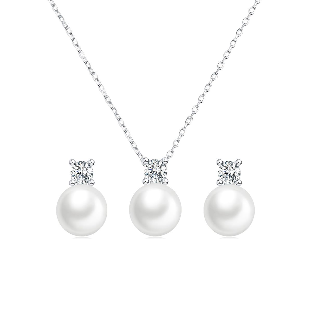 Huachan Parure de bijoux femmes 925 Sterling Silver boucles d'oreilles collier avec perles de culture d'eau douce CZ Bridal Wedding gift