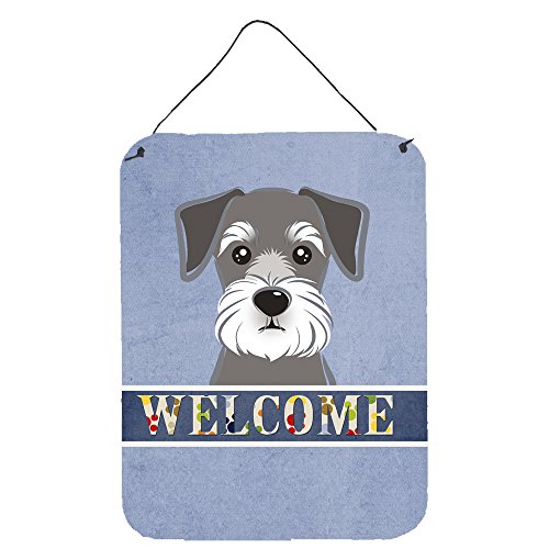 Caroline's Treasures BB1392DS1216 Schnauzer Welcome Wall or Door Hanging Prints, Blue Aluminum Metal Sign Kitchen Wall Bar Bathroom Plaque Home Decor Front Door Plaque, 12x16, Multicolor