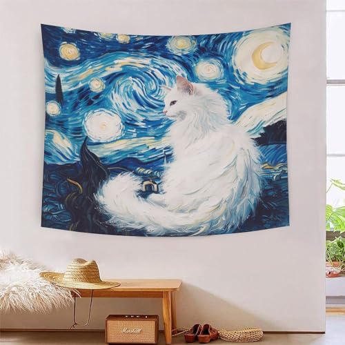 Tapisserie murale chat 3D tenture murale tissu grand format pour decoration chambre et salon