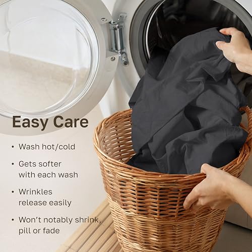 Image of California Design Den 100% Cotton Pack of 2 Twin XL Sheet Sets, Soft Extra Long Twin Bed Sheets, 12 inch Pocket Sheets, Twin XL Sheets Sateen, Dorm Essentials for Guys - Dark Grey (Black Tone)
