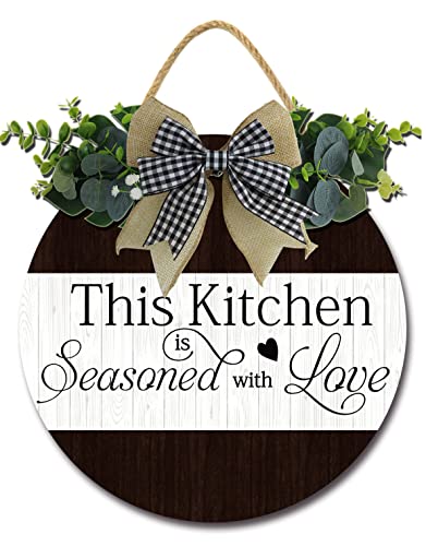 Sokomurg This Kitchen is Seasoned with Love Kitchen Decor Farmhouse Kitchen Wall Decor Wooden Round Rustic Kitchen Front Door Kitchen Sign for Home Decor Dining room Decration