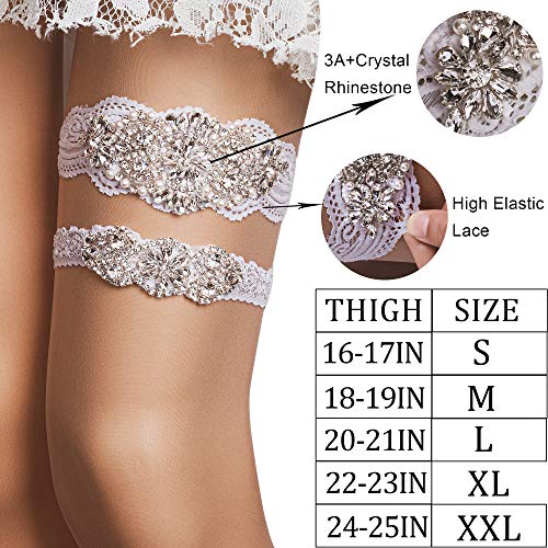 yanstar Wedding Bridal Garter Stretch Lace Bridal Garter Sets with Rhinestones Clear Crystal Pearl for Wedding3