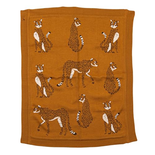 Image of Creative Co-Op Soft Cotton Knit Baby Blanket with Decorative Cheetahs, Mustard Color