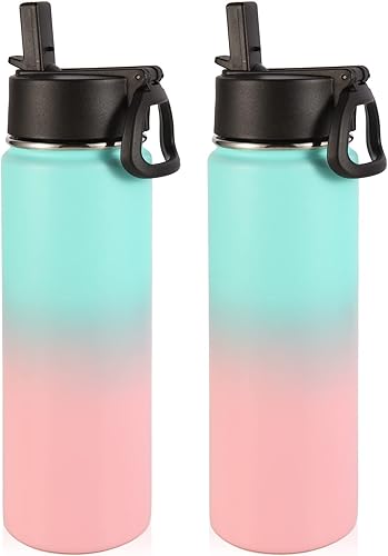 Miniatura 17 de Volhoply Botellas de agua aisladas de 22 onzas con tapa con popote, botella deportiva de acero inoxidable con asa, tazas de agua de metal al vacío
