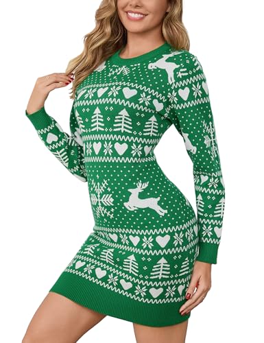 Bresdk Weihnachtskleid Damen Weihnachtspullover Strickkleid Weihnachtsoutfit Kleid Weihnachten Strickpullover für Damen Winter Elegant Minikleid mit...