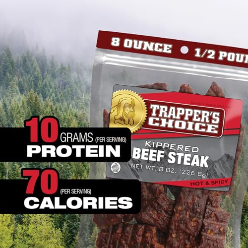 Image of Old Trapper, Trapper's Choice Hot & Spicy Kippered Beef Steak, Eight-Ounce Individual Package, 10 Grams of Protein and 70 Calories Per Serving (Pack of One)
