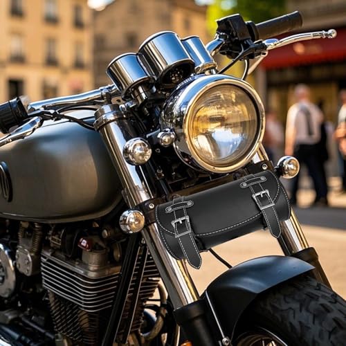 Sac de queue de moto rétro en cuir imperméable avec sangles de fixation