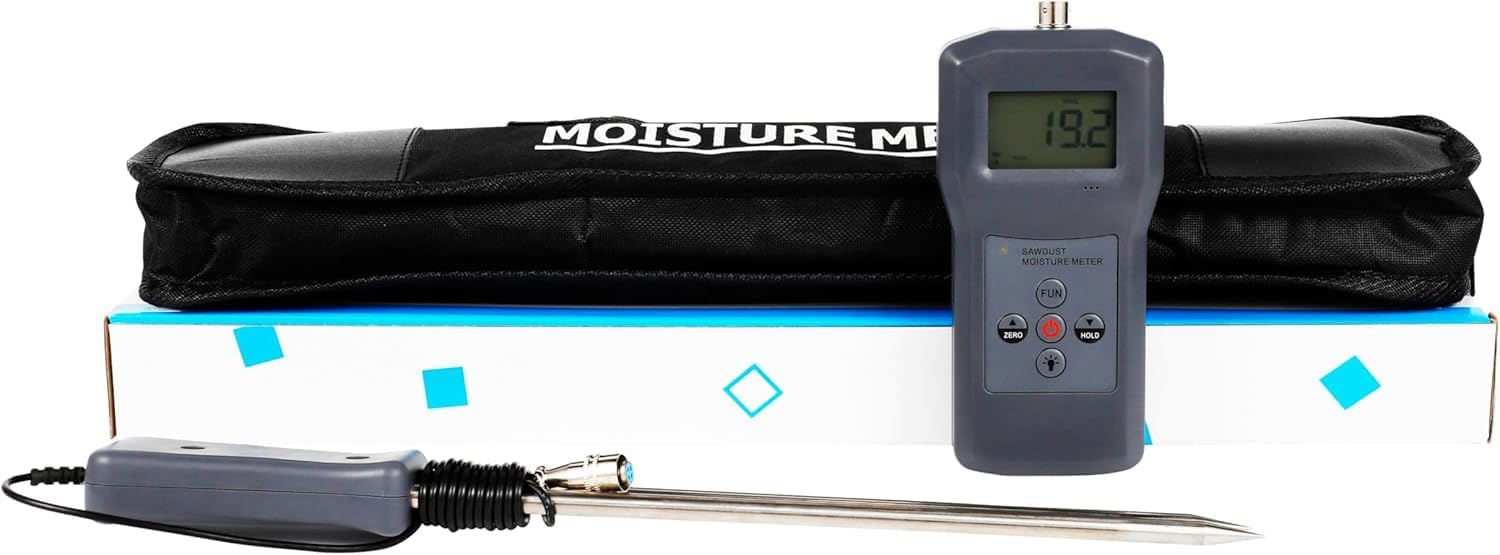 Wood Chips Moisture Meter Wood Dust Moisture Tester Analyzer For Sawdust,Wooddust,Wood Chips,Paillasse,Bamboo Powder,Etc With Seperate Probe Range 0-84% Resolusion 0.1 Digital Backlight Display