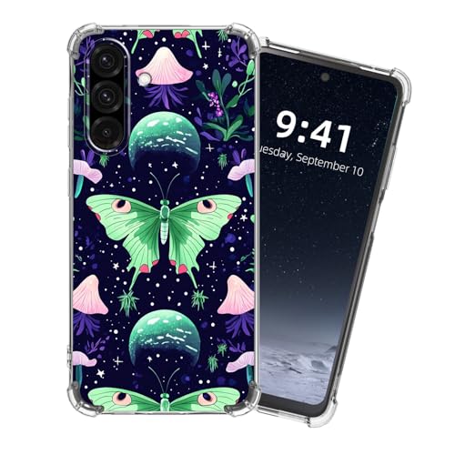 KUJKBFWJ for Samsung Galaxy A17 Clear Case with [Luna Moth and Moon], Non-Yellowing Crystal Clear Soft TPU Shockproof Slim Cover, 15FT Military Grade Drop Protection